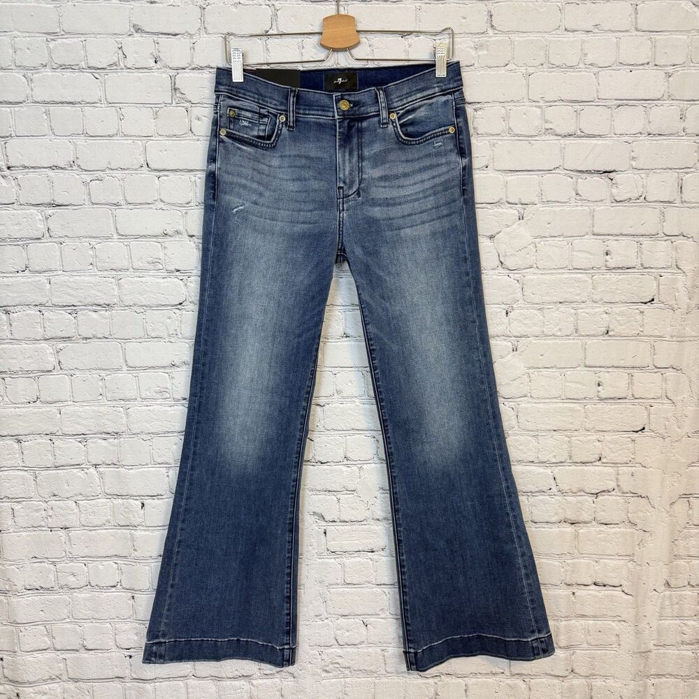 7 For All Mankind DOJO Slim Illusion Flare Jeans Mid Rise Pond Blue Women's 30 - Picture 9 of 15